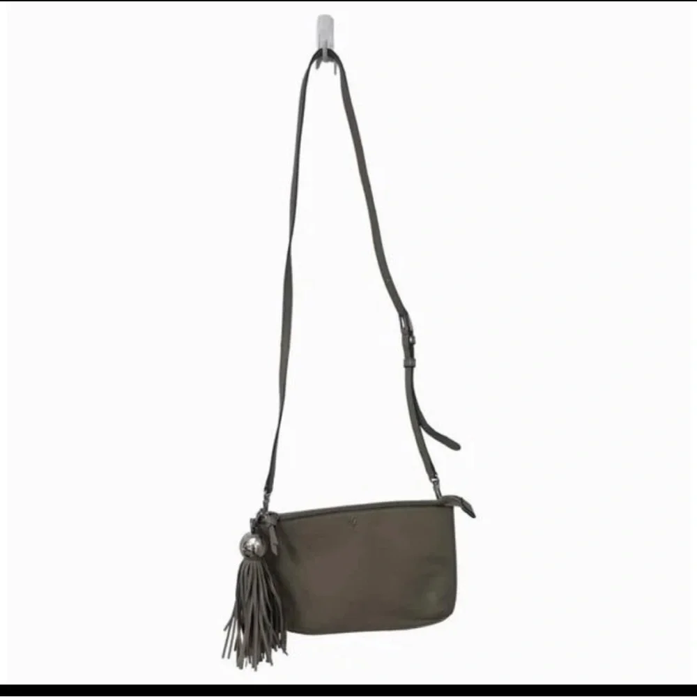 Tory Burch Gray Leather Shoulder Bag with Tassel
